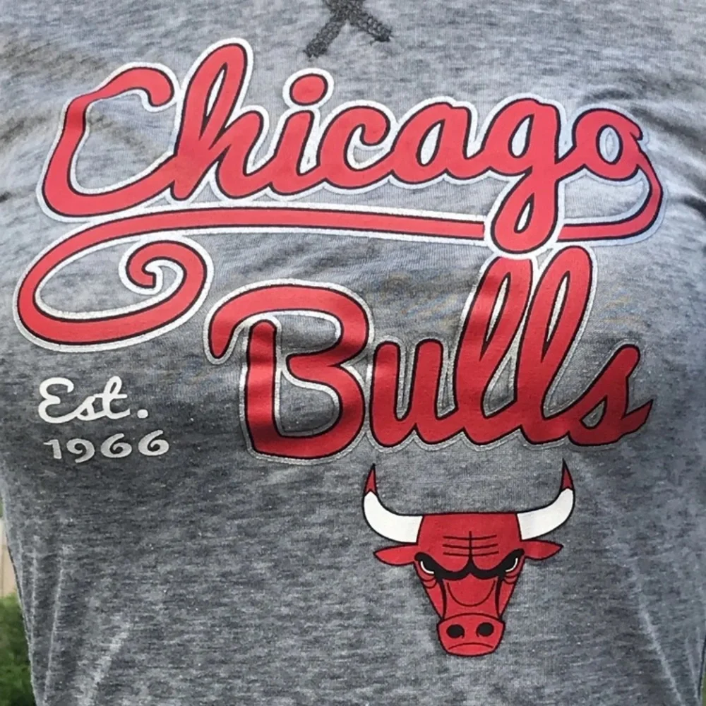 NBA Chicago Bulls Womens Retro Logo Burnout Crew Neck Long Sleeve Gray - Picture 2 of 8